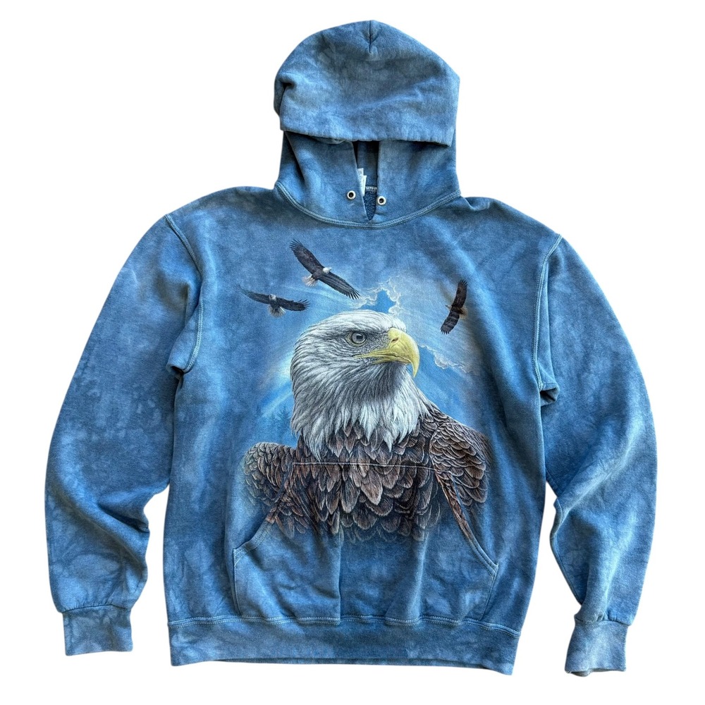 Jerzees NuBlend Bald Eagle Graphic Hoodie Blue Tie Dye Sweatshirt Mens‎ Medium